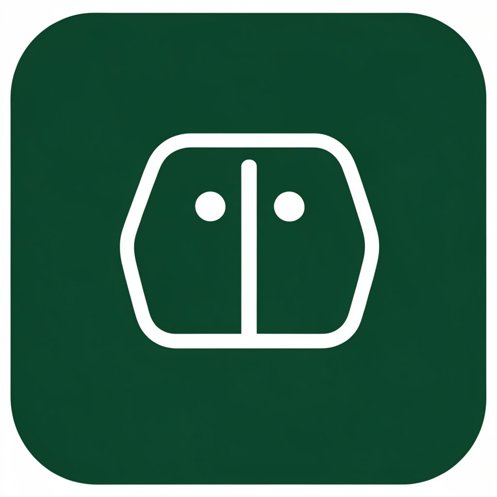 A simple chart icon in white on a dark green rounded square background