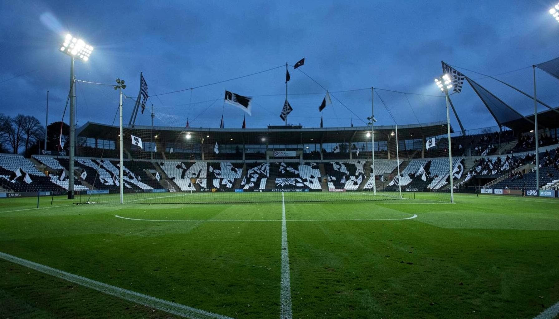 St James' Park on a chilly evening, black-and-white striped flags filling the Gallowgate End, the pitch illuminated by the floodlight rig