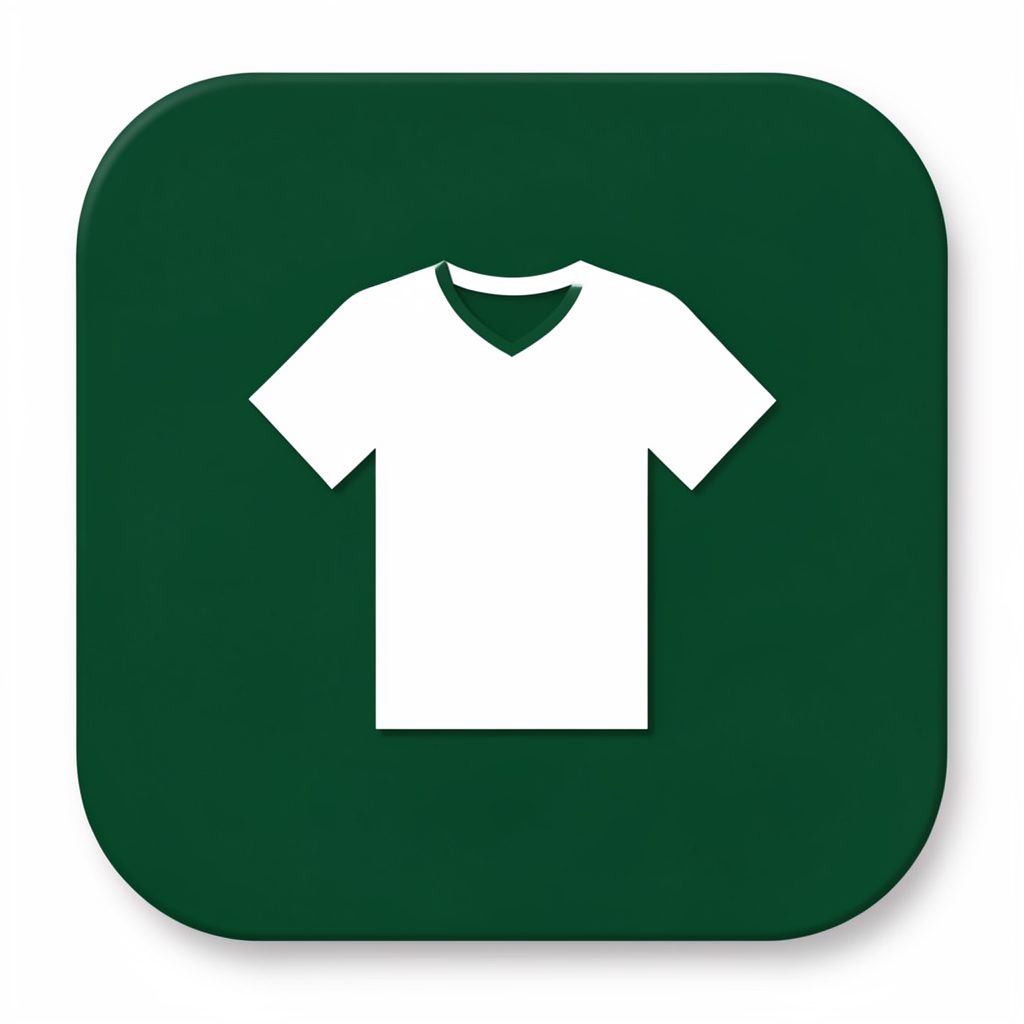 A simple jersey icon in white on a dark green rounded square background